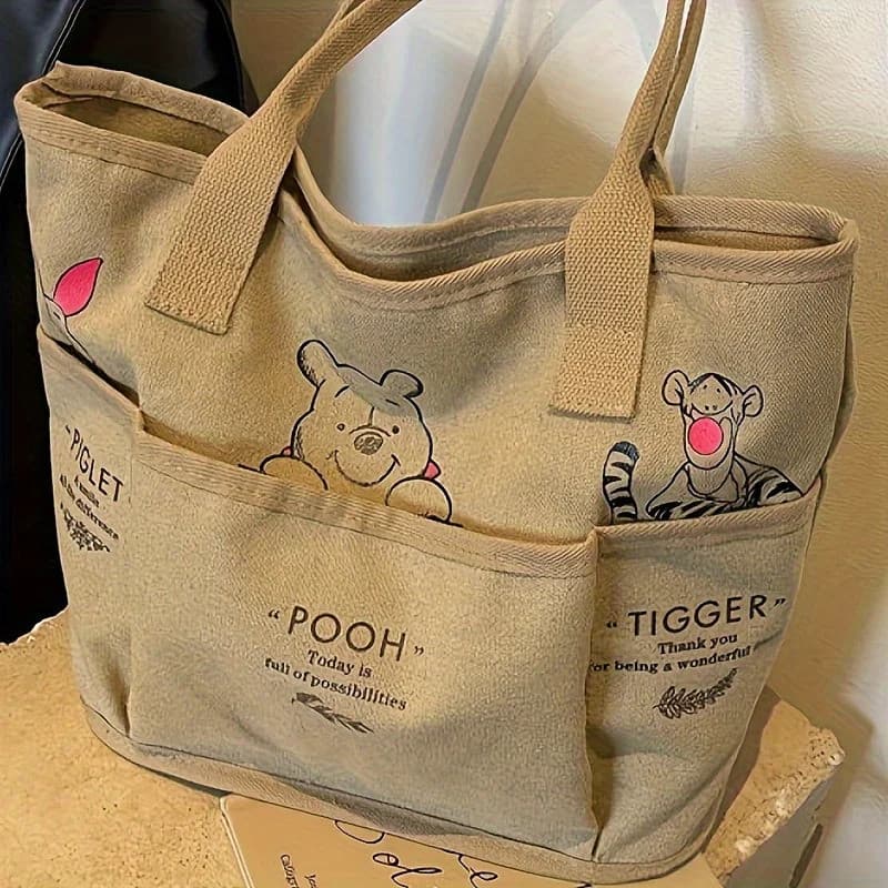 Sacola De Lona Estampada Do Ursinho Pooh , Ombro Leve E Com Vários Bolsos De Grande Capacidade