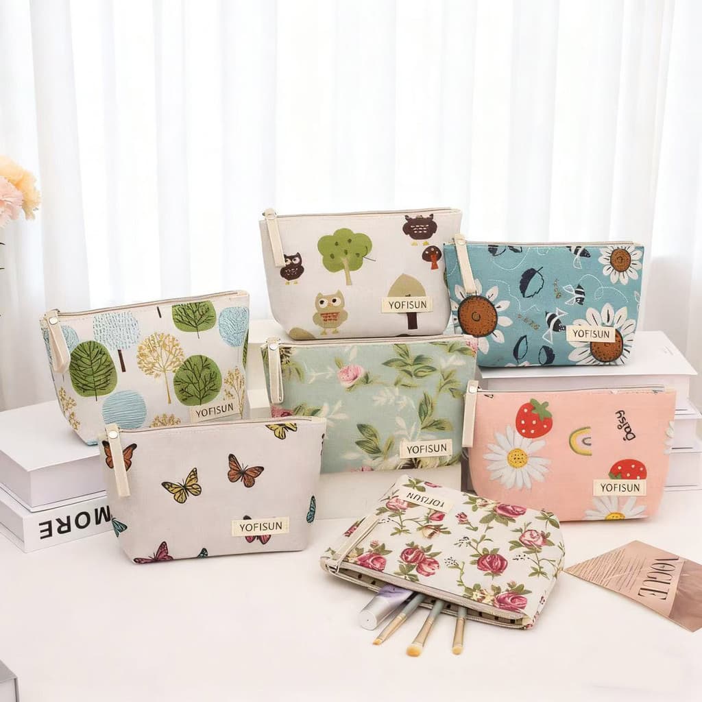 Bolsa cosmética de lona Bolsa de armazenamento para lavagem das mãos de grande capacidade impressa com zíper para mudanç