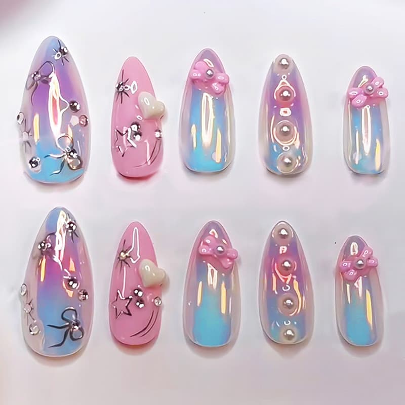 30 peças novo estilo olho de gato estilo 3D usando unhas olho de gato de ponta longa prata legal Manicure remendo puro d