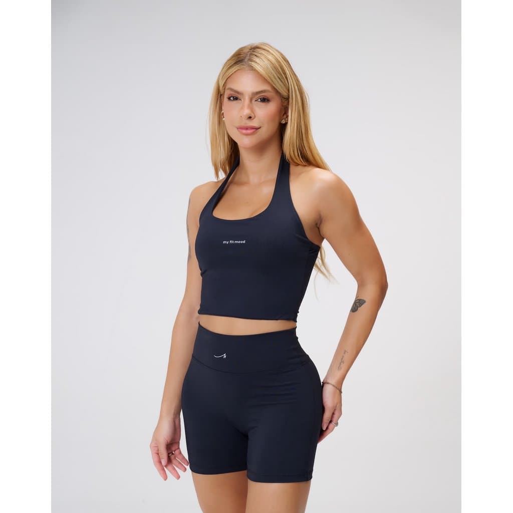 Conjunto de short e Blusa frente unica halter costas nua bojo removivel fitness academia feminina Front