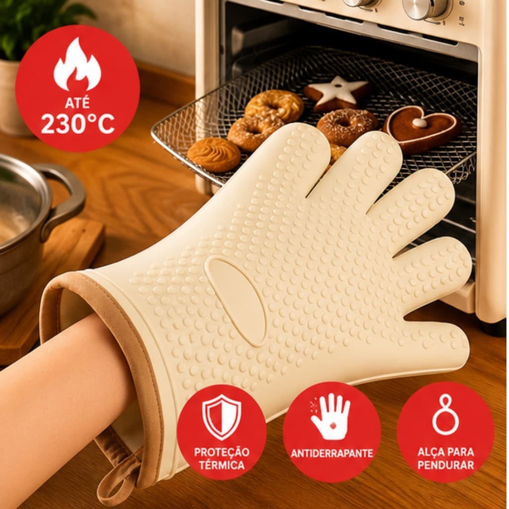 Luva térmica silicone para forno antiderrapante resistente até 230°C cozinha air fryer churrasqueira
