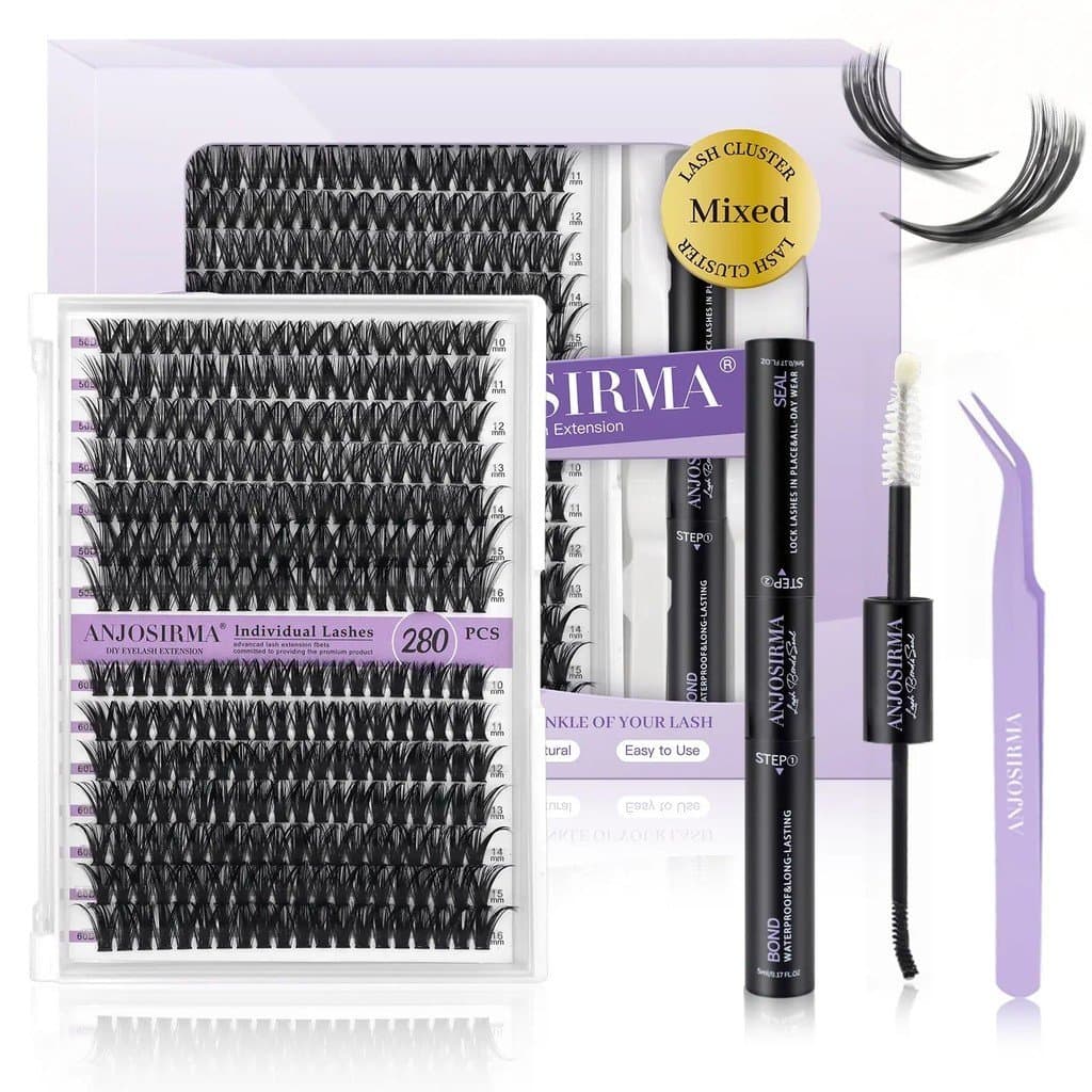 Kit de Extensão de Cílios ANJOSIRMA DIY 280 peças, Kit de Extensão de Cílios em Cluster, Cílios Individuais 9-16mm 30D 4