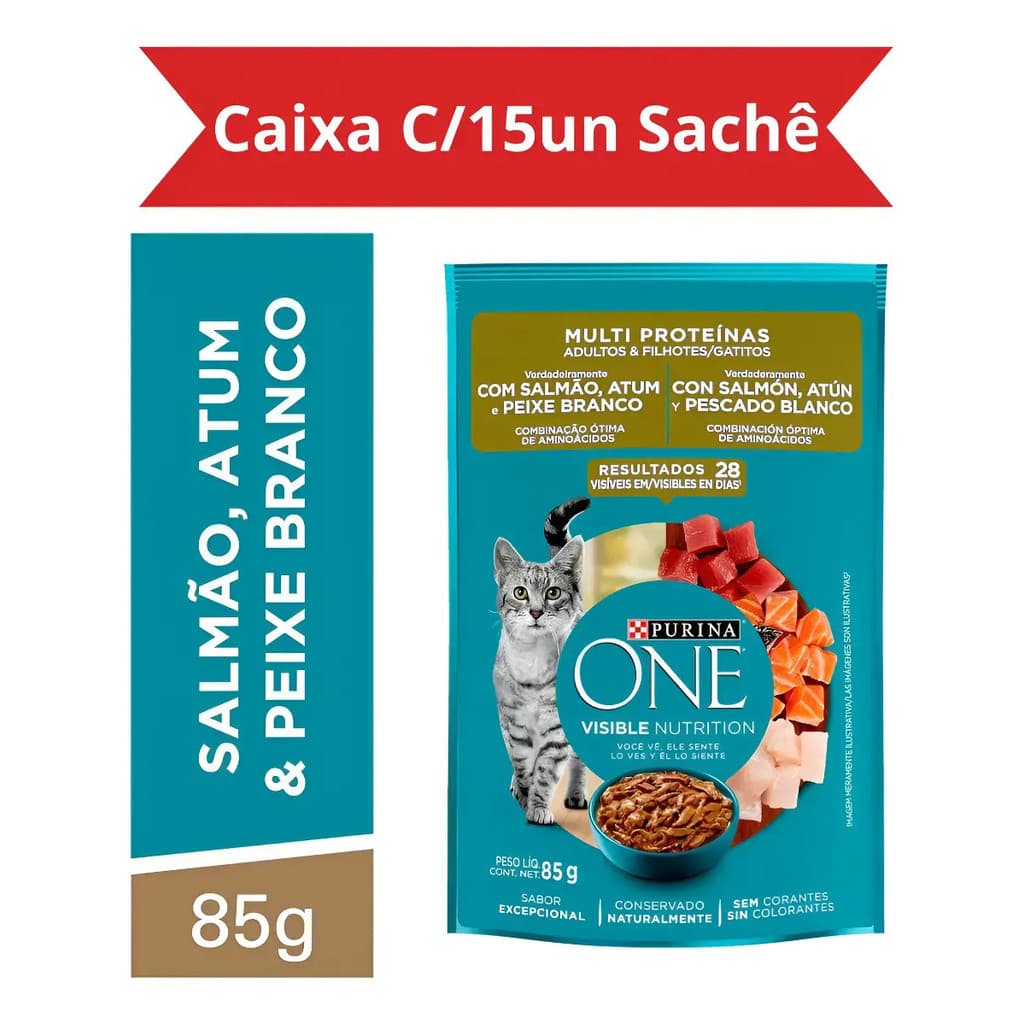 15un Sachê Purina One Gatos Multi Proteínas 85g