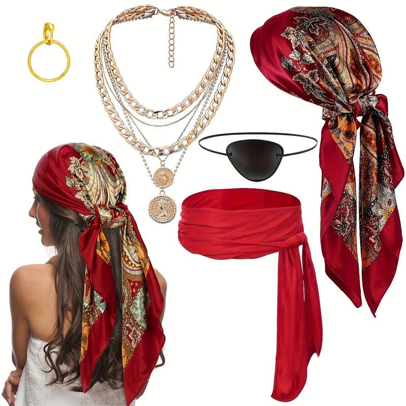 【Acessório Completo】Conjunto de Cosplay Pirata/Lenço/Cinto/Colar/Pulseira