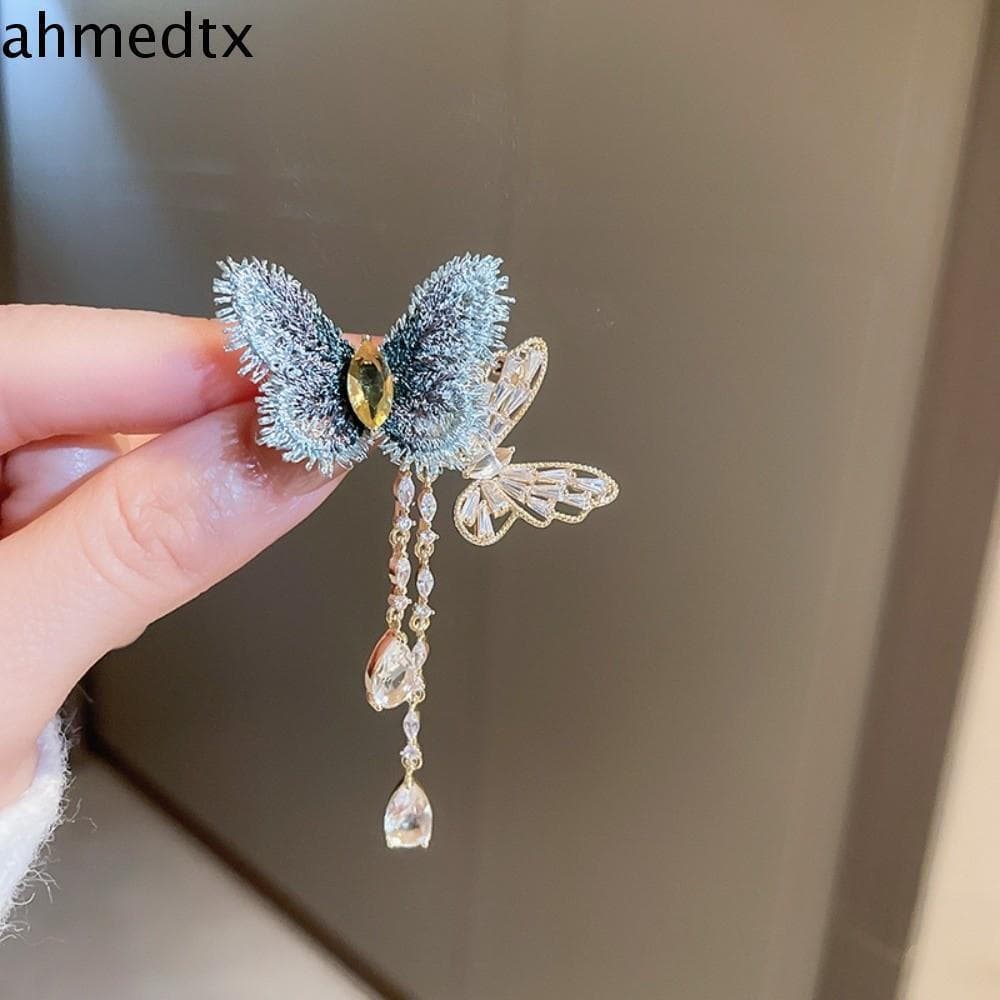 Broche De Borla Borboleta AHMEDTXB , Alfinete De Crachá De Luxo Com Zircônia Azul Borlas , Moda Coreana