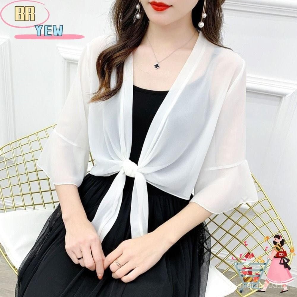 Xale De Chiffon YEE , Curto De Tule Multicolorido , Capa , Roupas De Proteção Solar Femininas