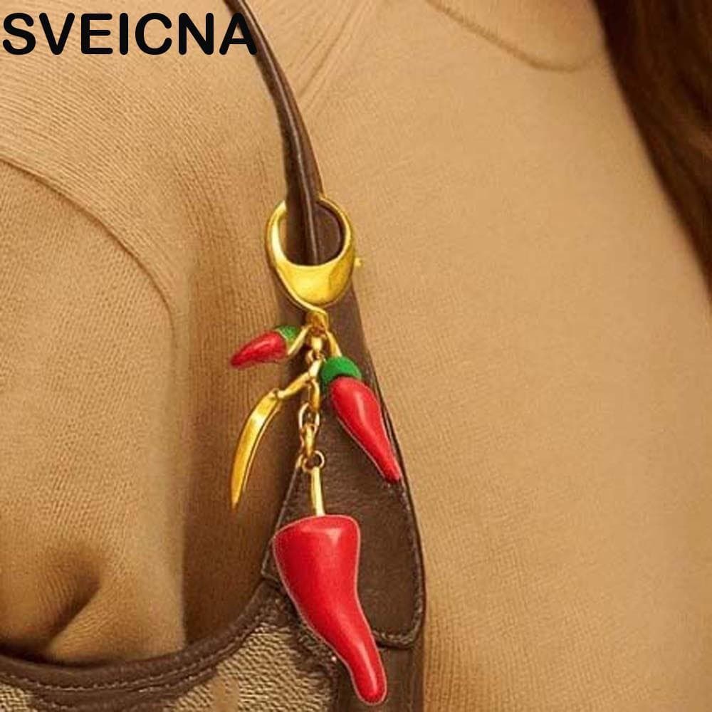 Pingentes De Pimentão Vermelho Esmaltado SVEICNA , Chaveiro Elegante De Aço Inoxidável Com Borla De Estrela Do Mar , Pin