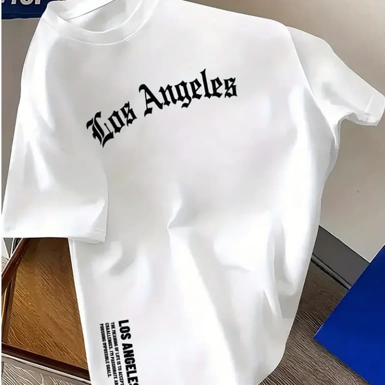 Camiseta Masculina Casual de 100% Algodão Los Angeles para o Verão Streetwear