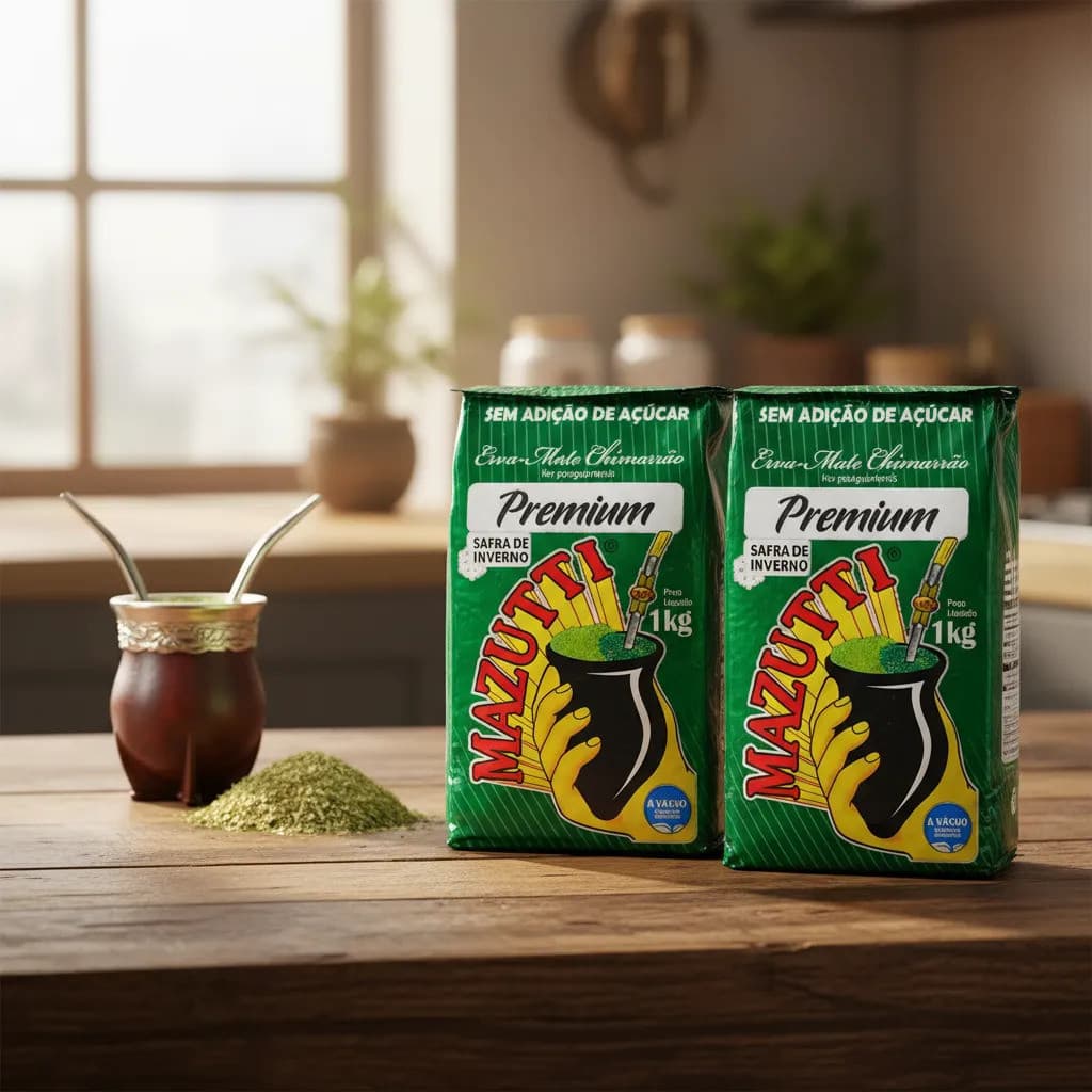 Kit 2 Pacotes Erva-Mate Mazutti Premium Safra Inverno Tradicional 1kg A Vácuo Chimarrão