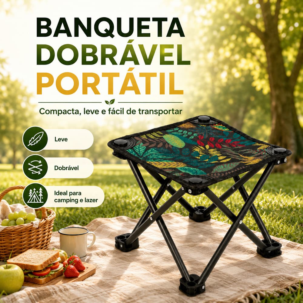 Banco Portátil Dobrável Pequeno 29,5x10cm Fechado,  Perfeito Para Pesca, Camping, Feiras E Levar No Carro Ou Mochila