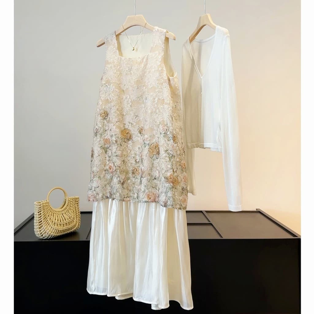 Francês Jacquard sem mangas colete vestido feminino verão novo estilo Design exclusivo bonito temperamento High-End saia
