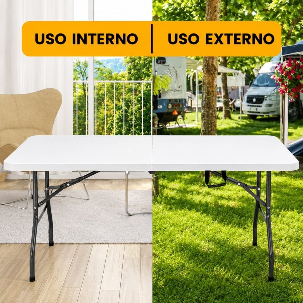 Mesa Dobrável Camping 1,80m Portátil Vira Maleta Com Alça Praia Jardim Resistente Com Alta Durabilidade