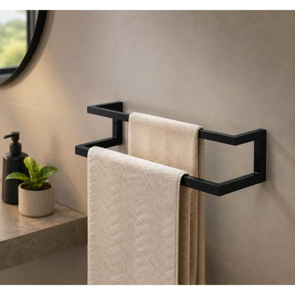Porta Toalhas Duplo de Parede para Banheiro Cabideiro Resistente Metal