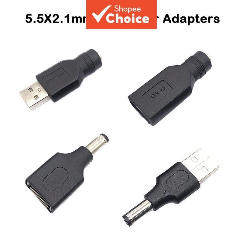Cabo Adaptador de Energia USB-A para DC 5,5x2,1mm, Conector Jack Fêmea/Macho para 5V