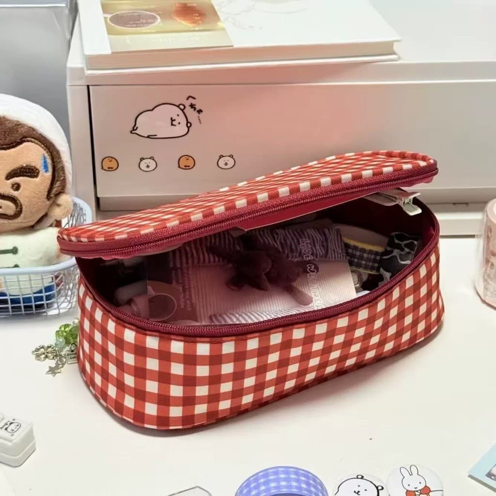 Estojo De Lápis De Grande Capacidade Grade Vermelha Caixa Flip-top Papelaria 3D Instagram Bolsa De Cosméticos Presente P
