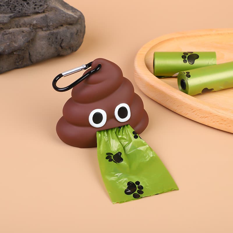 Engraçado Forma De Cocô Cão Saco De Lixo Dispensador Portátil Pet Titular Com Caribiner À Prova De Vazamento Gato Sacos