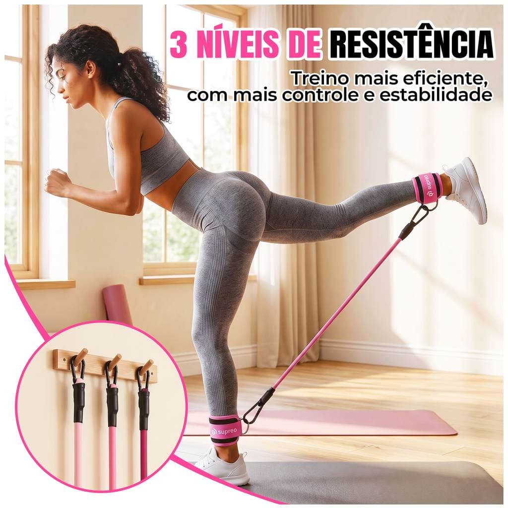 Tornozeleira Cross Over Com 3 Faixas De Resistência Puxador Treino Perna Glúteos Academia Estoque No Brasil