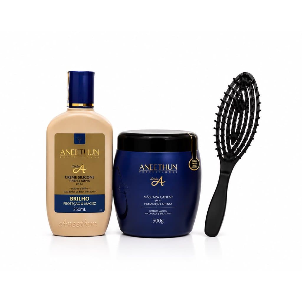 Kit Linha A Aneethun - Máscara Hidratação 500g + Creme Silicone 250ml + Brinde