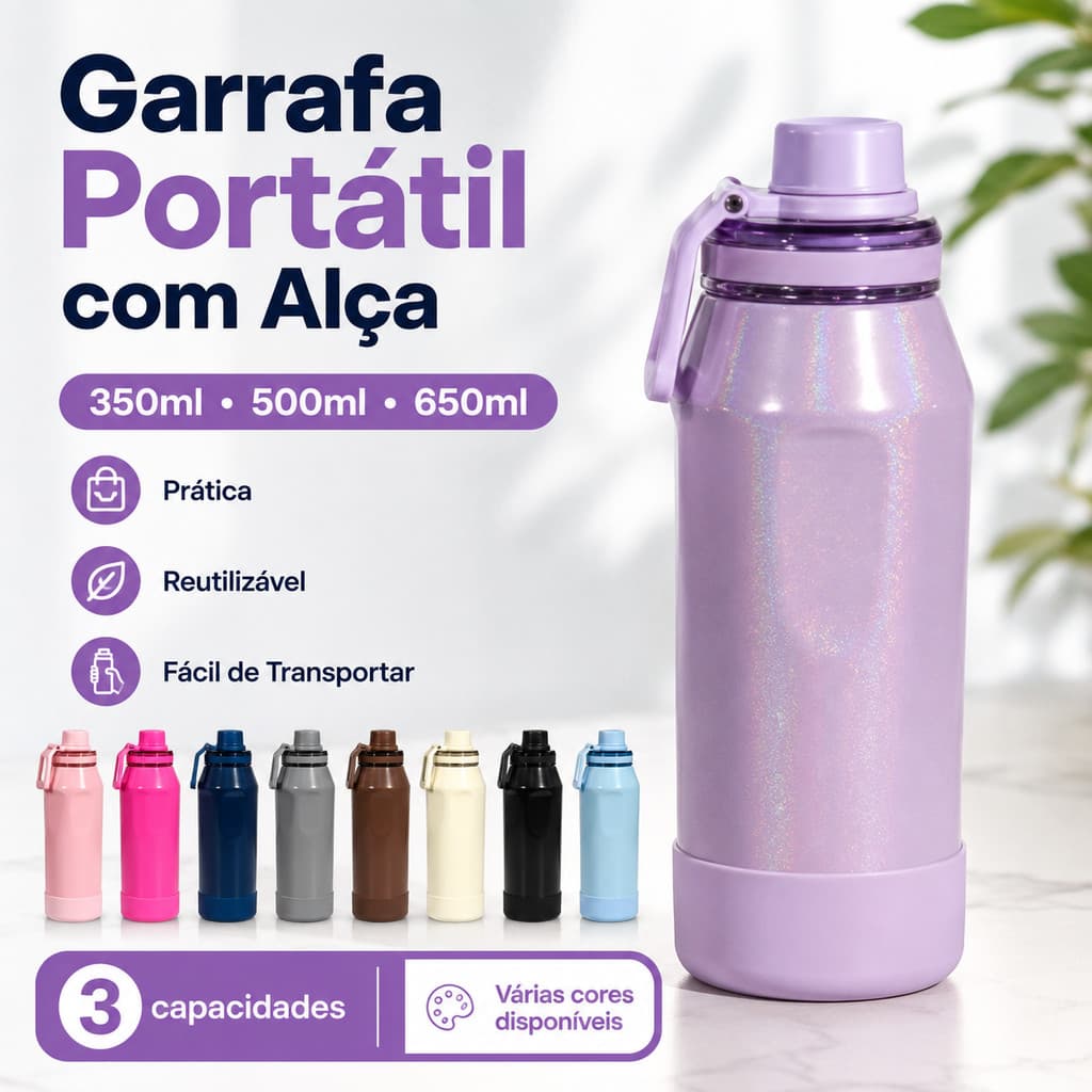 Garrafa Térmica Inox 350ml 500ml 650ml Fitness Academia Esportiva Personalizada Bebida Quente e Fria Hydra