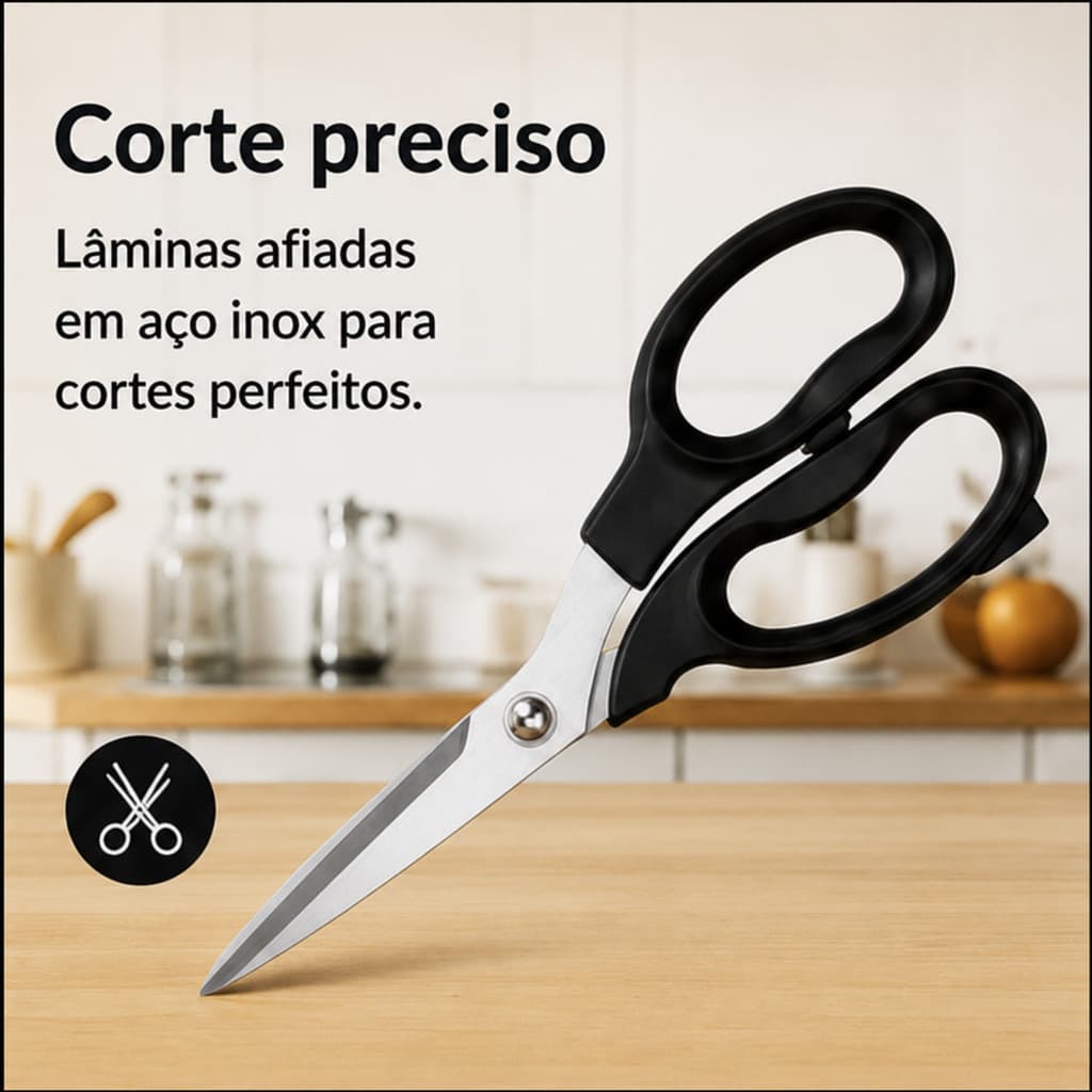 Tesoura Multiuso em Aço Inox com Cabo Ergonômico Antiderrapante para Escritório, Escola, Artesanato e Uso Doméstico