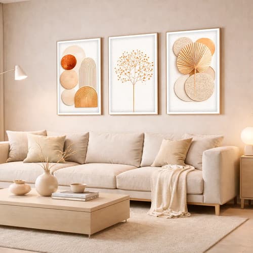 Quadros Decorativos Abstratos Geométricos Boho Neutro 90x50