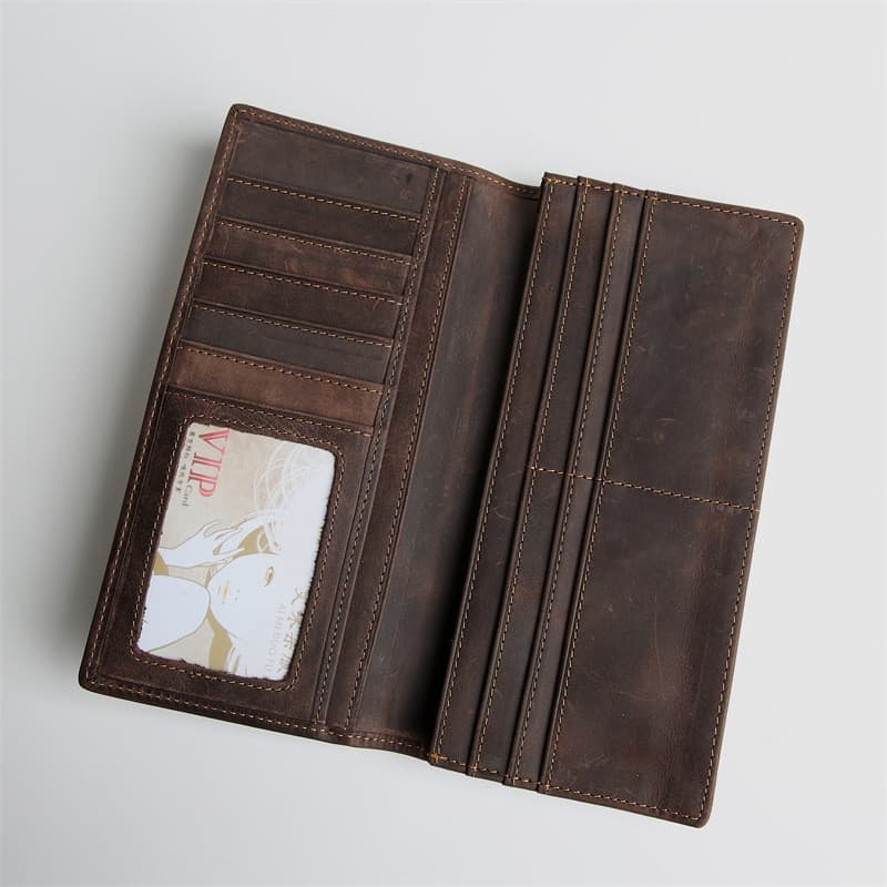 2026 Novo Estilo Retro Primeira Camada de Couro Carteira Longa Masculina de Grande Capacidade Couro Genuíno Multi-cartão