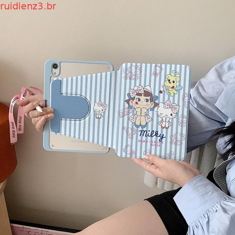 Cute Girl KT Adequado para iPad Tablet Capa protetora pro Suporte giratório air Stripe mini com Slot para caneta 10a ger