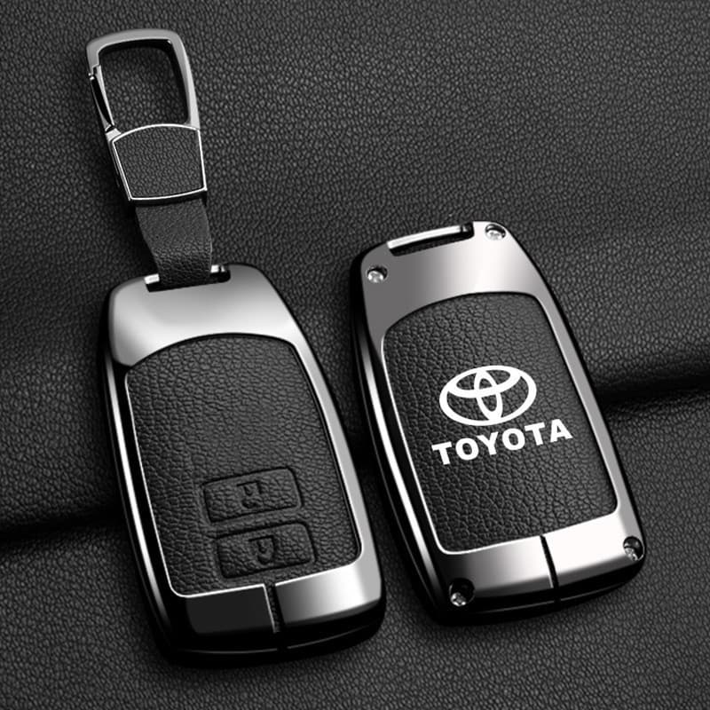 Adequado para capa de chave de carro Toyota Yaris Vios, feito de metal e couro, 2/3 botões JUOA Y3BM