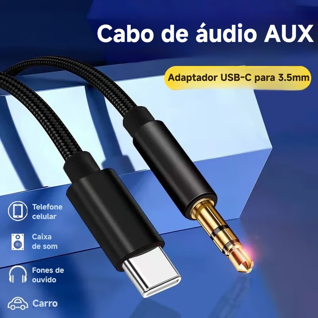 Cabo de áudio Digital aplicável typec para celular aux para cabo de conexão de áudio para carro de 3.5 mm