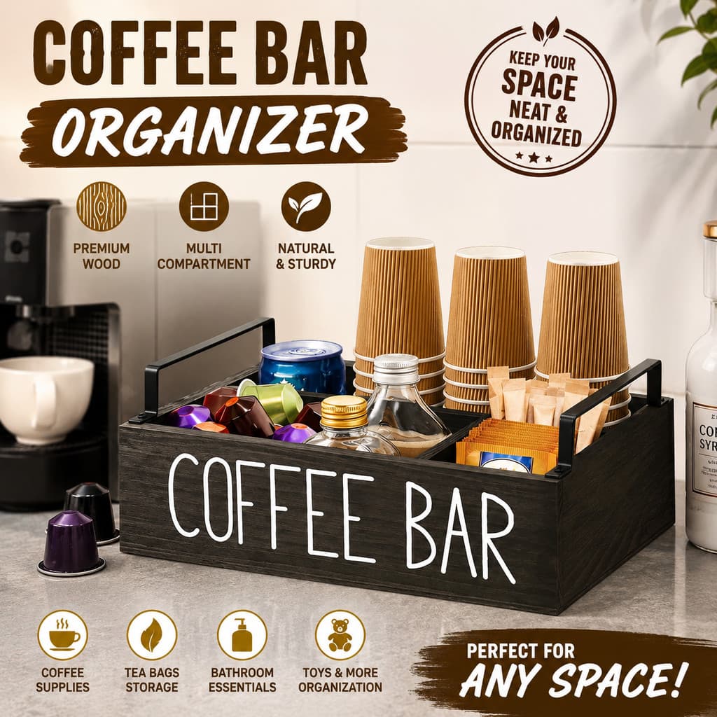 Caixa de Armazenamento de Madeira de Grande Capacidade, Organizador de Mesa, Suporte para Saquinhos de Café e Chá, Cesto