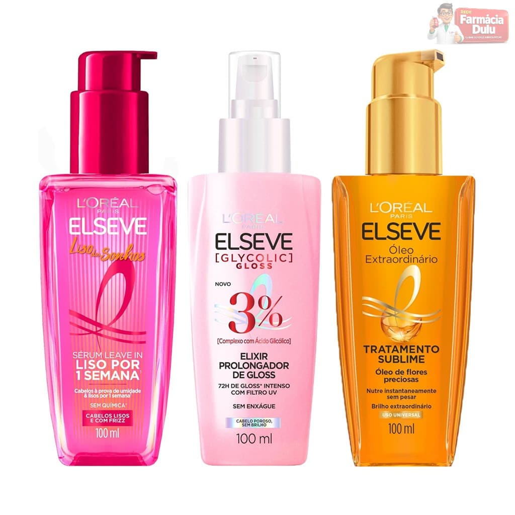 Kit Elseve Óleo Extraordinário + Liso Dos Sonhos + Glycolic