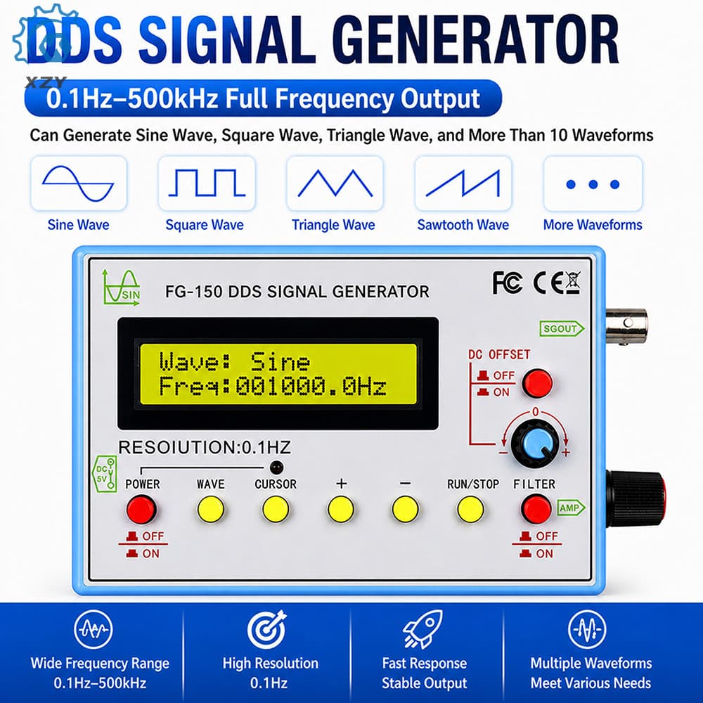 Gerador De Sinal De Frequência De Alta Precisão FG-150 DDS 15 Formas De Onda/Ciclo De Serviço Ajustável 0.1HZ-500KHZ