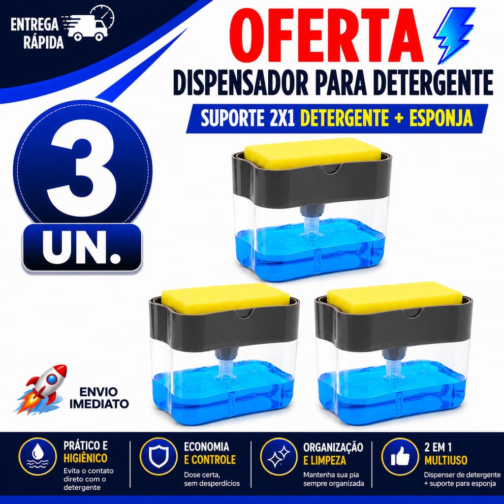 DISPENSER PARA DETERGENTE COZINHA PORTA ESPONJA LAVA LOUÇAS MULTIUSO
