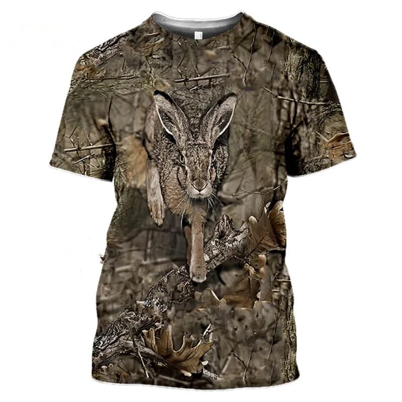 Animal Cervos Lebre Caça Camuflagem Roupas Impressão 3D Esportes De Secagem Rápida Camiseta Masculina Caçador Ao Ar Livr