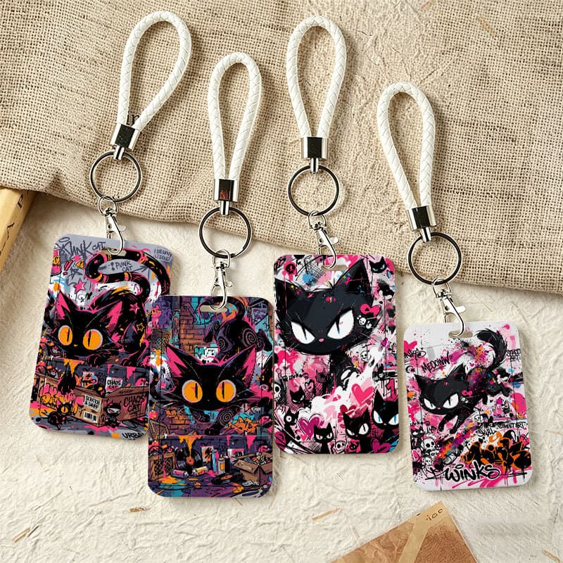Estojo Para Cartão Cool Neon Black Cat , Protetor Multiuso Jantar , Identificação E Emblemas De Acesso À Porta