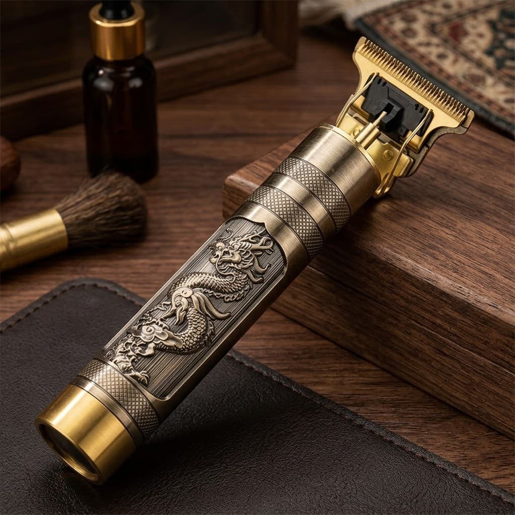 Maquina de Barbeiro Profissional T9 Dragao Dourado Visor LED Digital Cortador de Cabelo USB