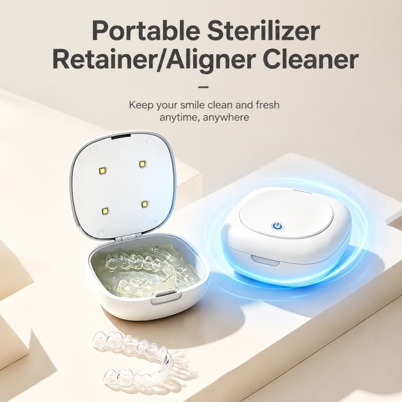 XD018 Esterilizador De Aparelho Invisível 4 UVC LED Contas De Lâmpada Caixa De Armazenamento De Dentadura Portátil 3 Min