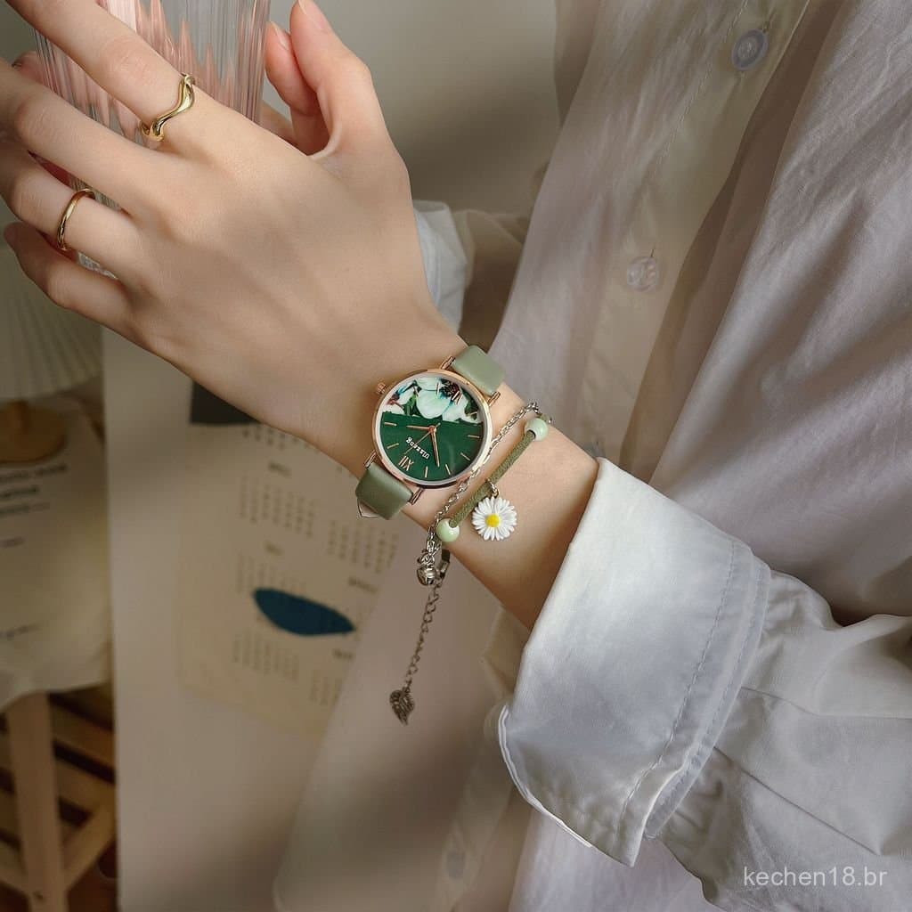 Relógio feminino popular para estudantes, estilo florestal, inspirado no estilo ins, de nicho, luxo leve, de alta qualid