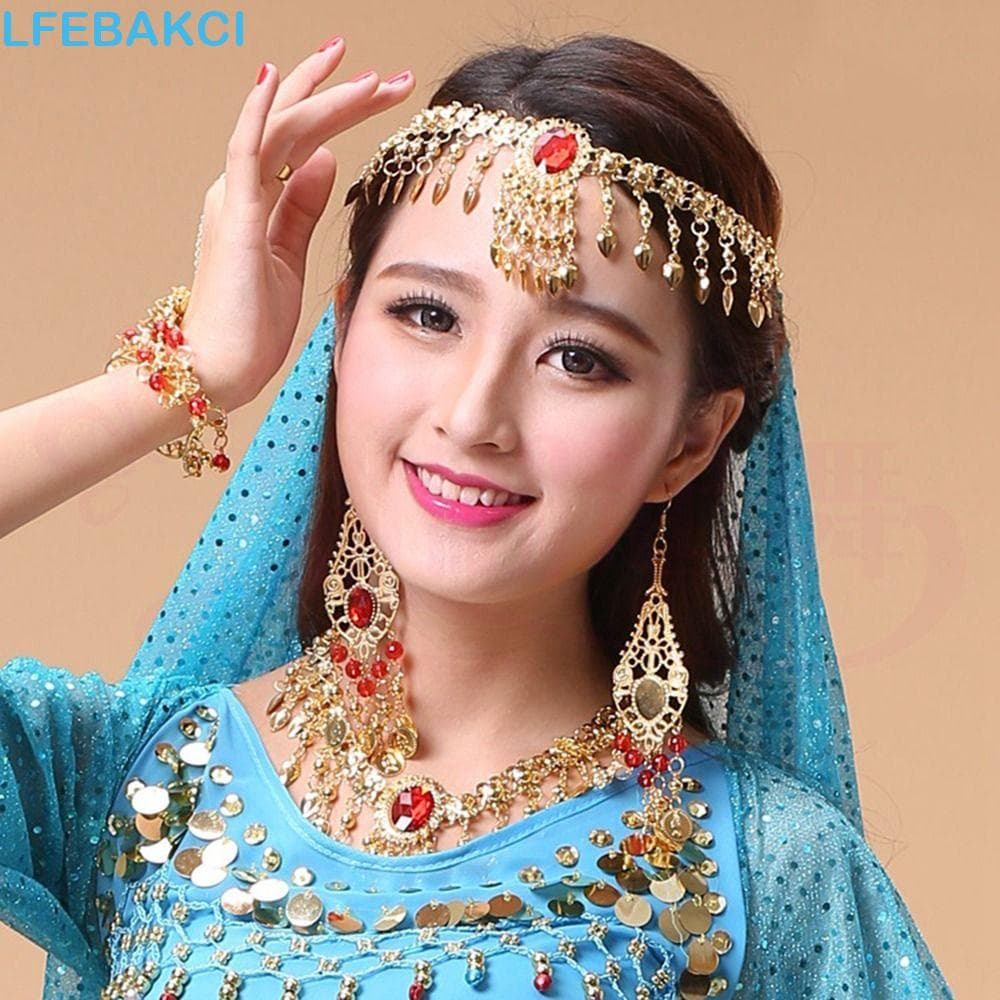 Lpebakci Diamante Hairband Tribal Brilhante Lantejoulas Grânulo Pulseira Dança Indiana Cabeça Corrente Acessórios De