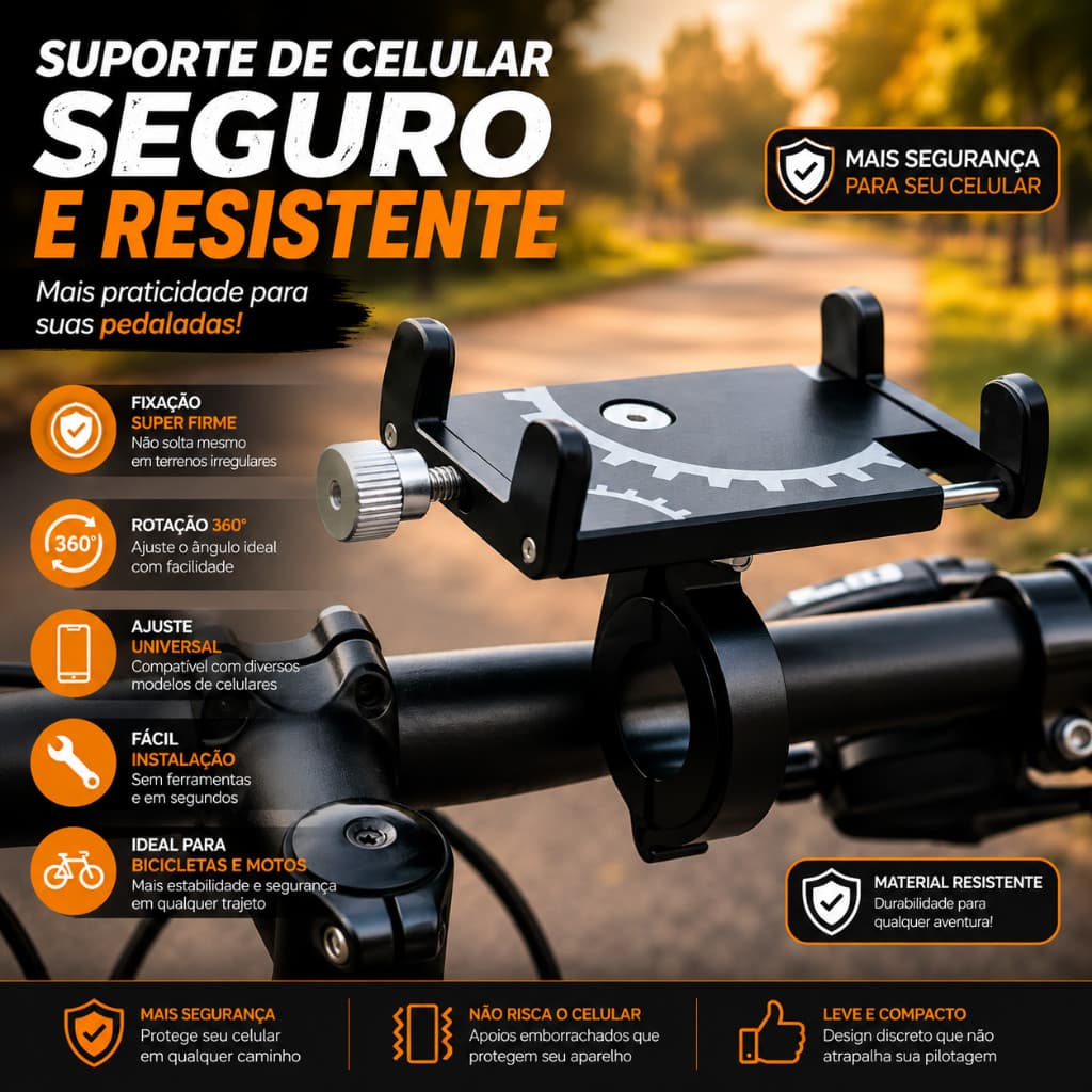 Suporte De Celular GPS Guidão Universal Ajustável 360° Alumínio Resistente Bike / Bicicleta / Moto