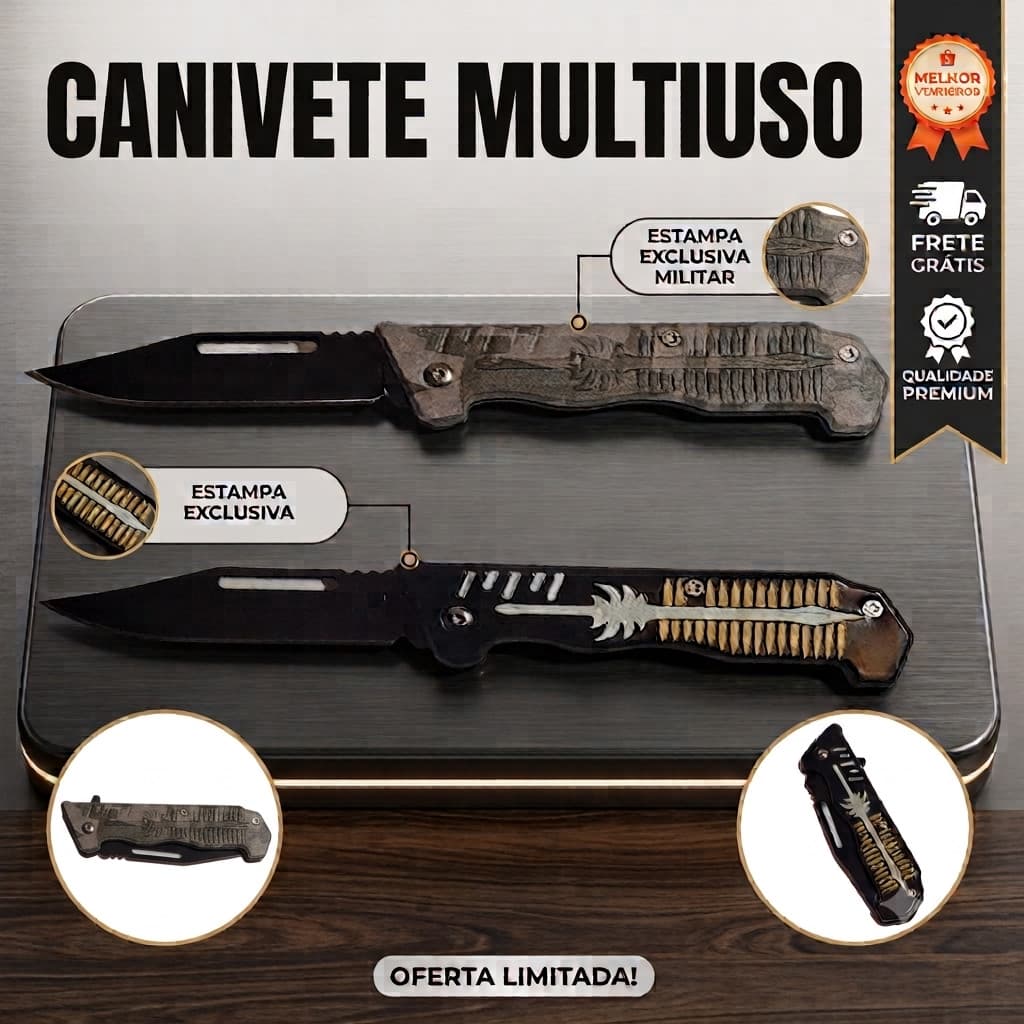 Canivete Dobrável Multiuso Aço Inox 16cm Portátil C/ Corrente - Para Pesca, Camping, EDC e Coleção (Pronta Entrega)