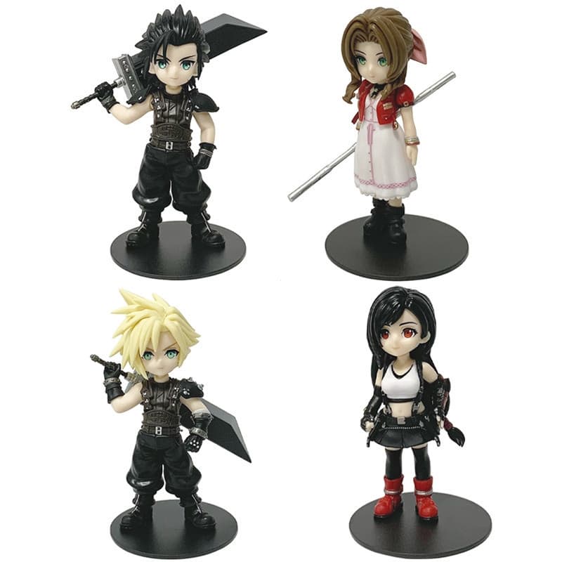 Um modelo de PVC de 12 cm de altura do jogo japonês "Final Fantasy VII: Rebirth", com personagens como Aerith, Nuvium e