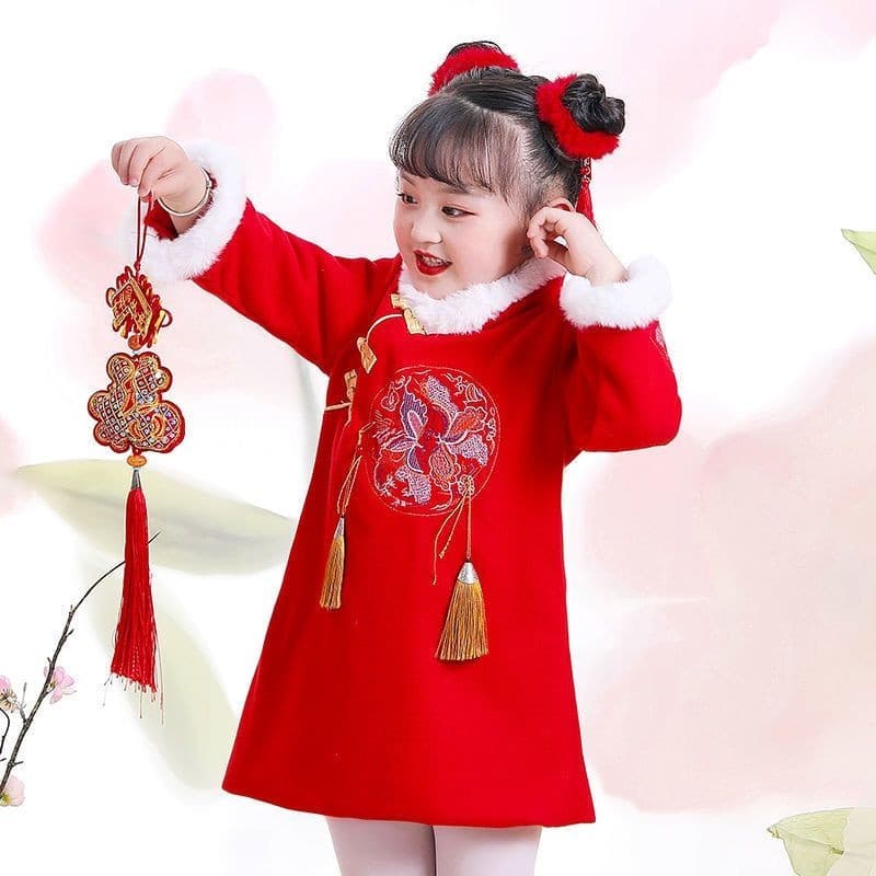 [YCF] Meninas Ano Novo Dia de Ano Novo Forro de Lã Engrossado Bordado Tang Terno Traje Cheongsam, YZ