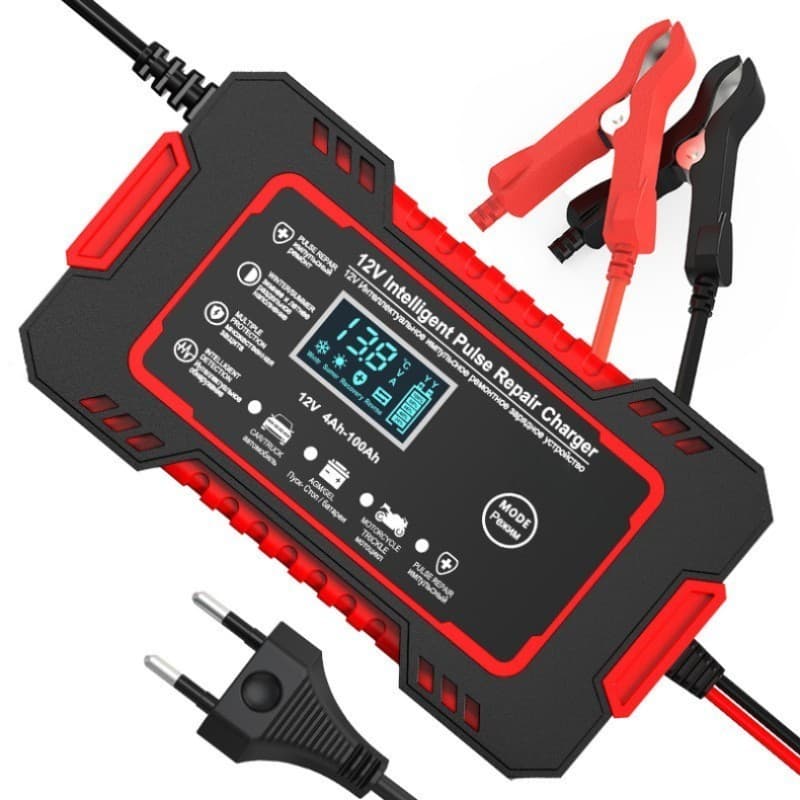 Carregador Inteligente de Bateria 12V 6A Bivolt com Display LCD, Automotivo para Carro e Moto, Recupera Baterias Fracas