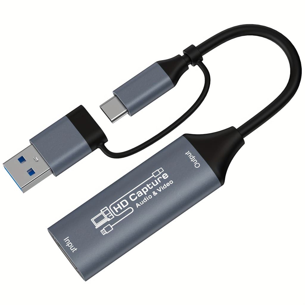 Placa de captura de vídeo, dispositivo de captura de vídeo HDTV para USB-A/USB-C, 1080P HD 60fps USB 2.0 captura de víde
