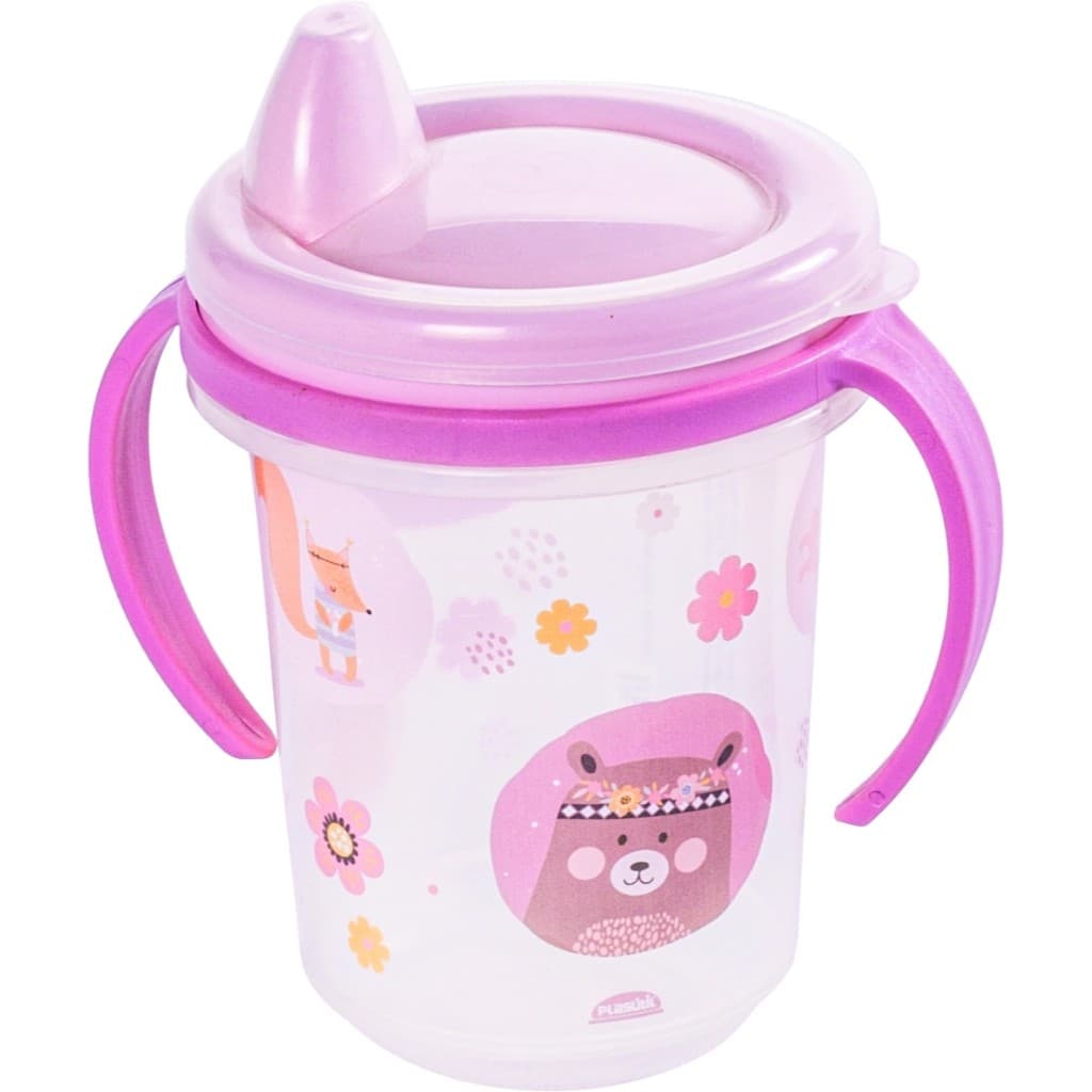 Plasútil Caneca Copo Bichinhos para Transição Treinamento com Alça Removível e Tampa 330ml