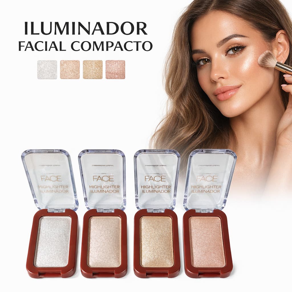 CocoFleur Iluminador Facial Compacto 11,5g – Highlighter Glow Intenso, Acabamento Luminoso e Longa Duração