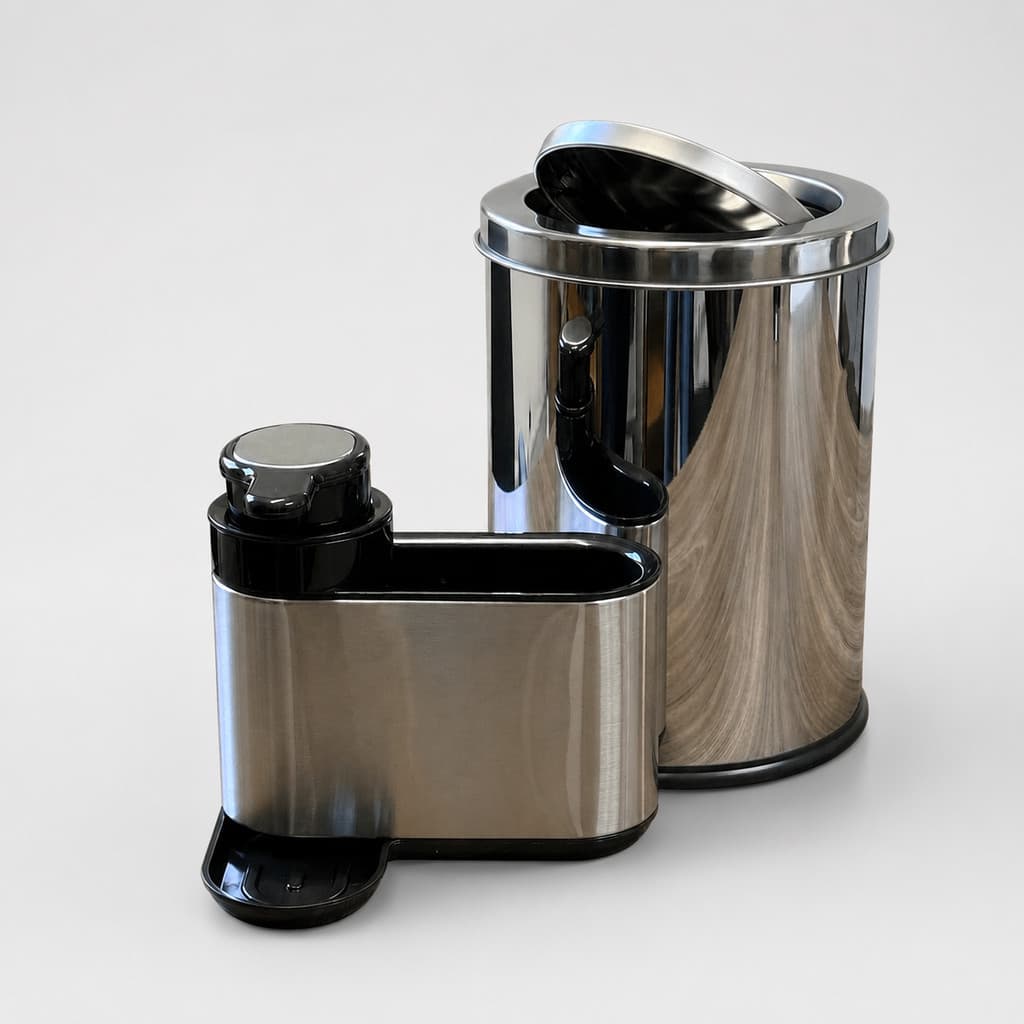 Kit Lixeira Pia Inox 5L Dispenser Detergente Organizador Cozinha Bancada