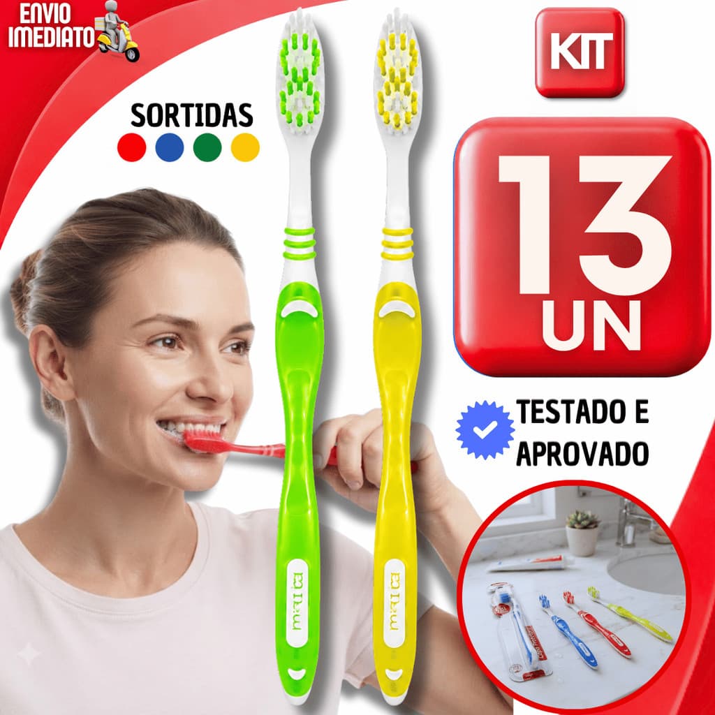 KIT ESCOVAS DENTAIS ADULTO COM CERDAS ULTRAMACIAS E LIMPADOR DE LÍNGUA CORES SORTIDAS PARA LIMPEZA BUCAL