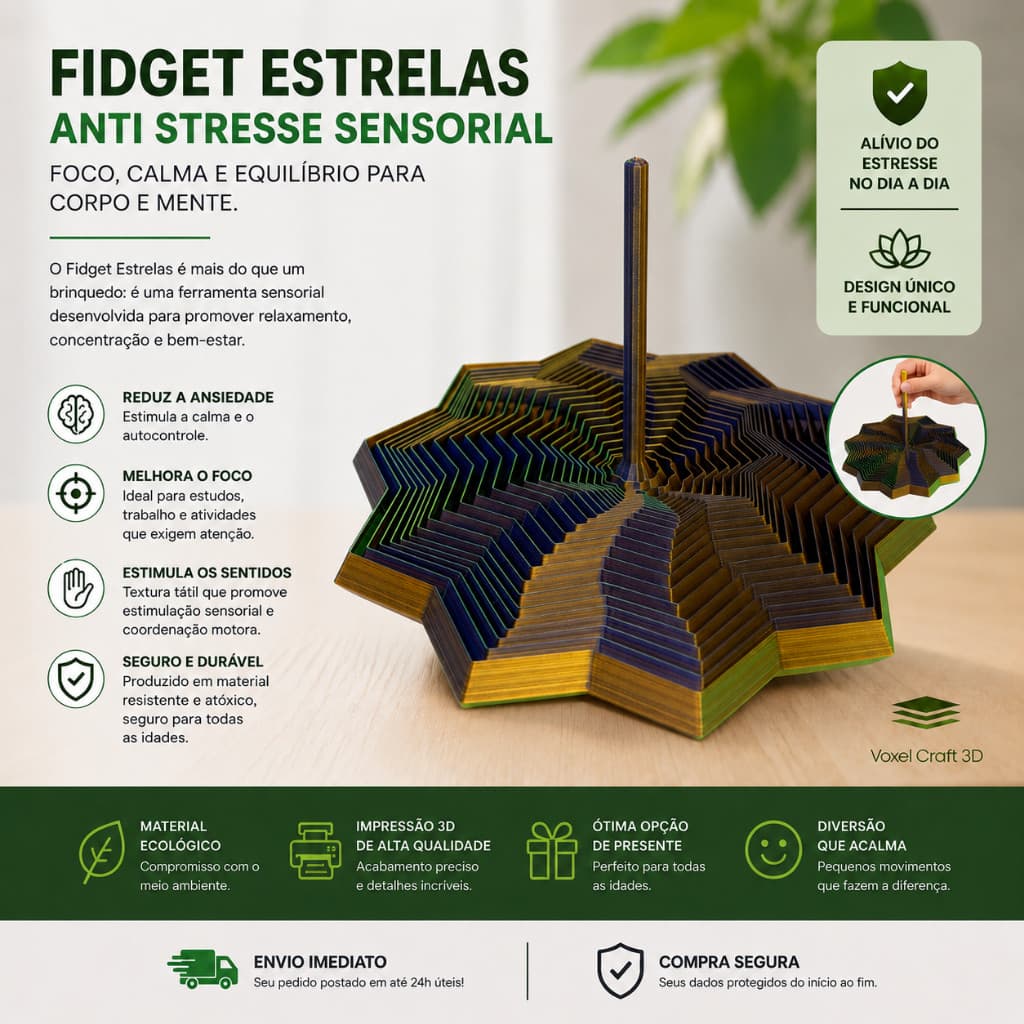 10 Estrelas Anti Stresse – Brinquedo Sensorial em Impressão 3D